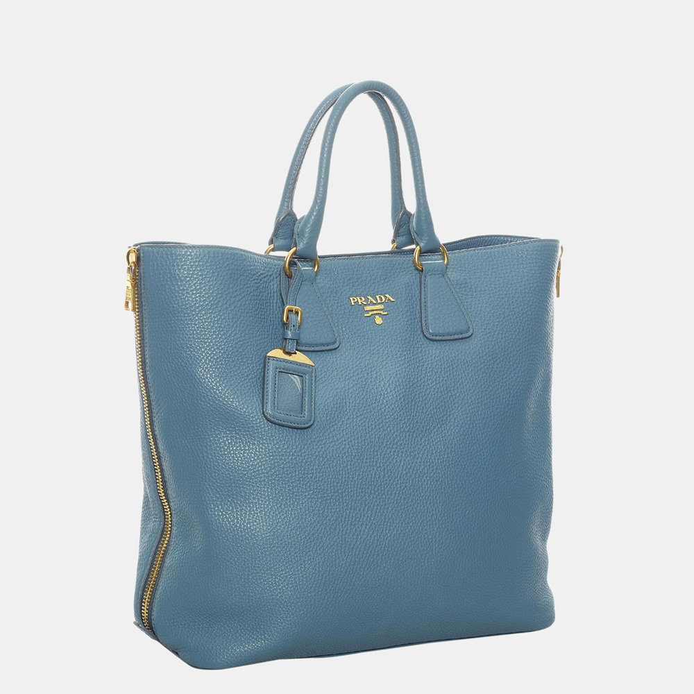 

Prada Blue Vitello Daino Leather Satchel