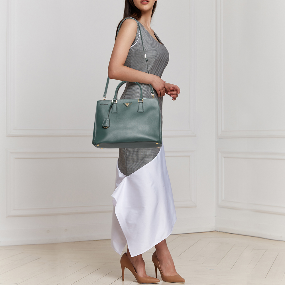 

Prada Dark Green Saffiano Leather Medium Double Zip Tote