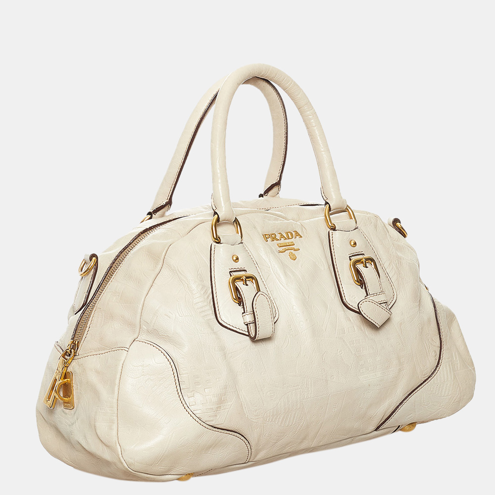 

Prada Beige/Brown Embossed Leather Satchel