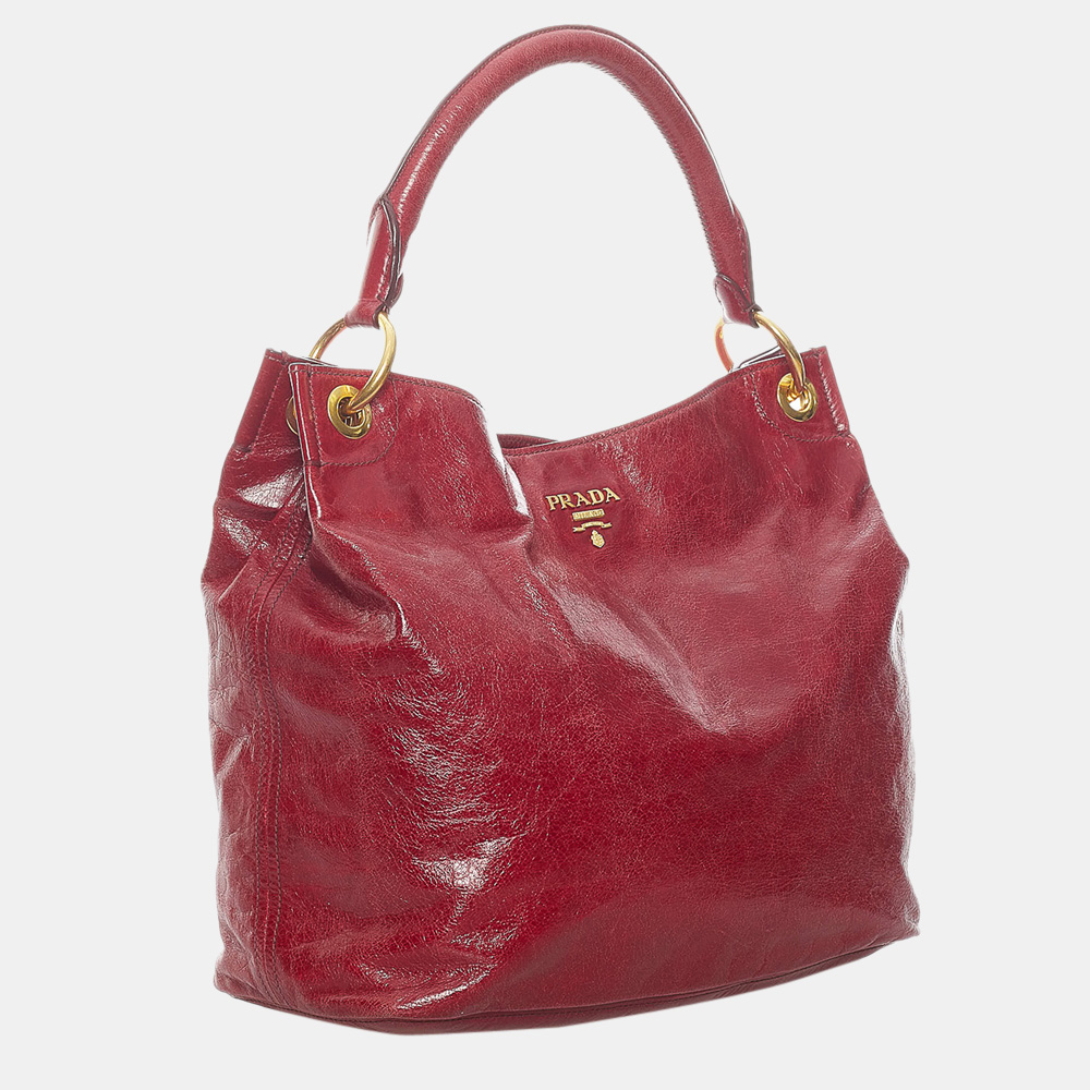 

Prada Red Vitello Shine Leather Tote Bag