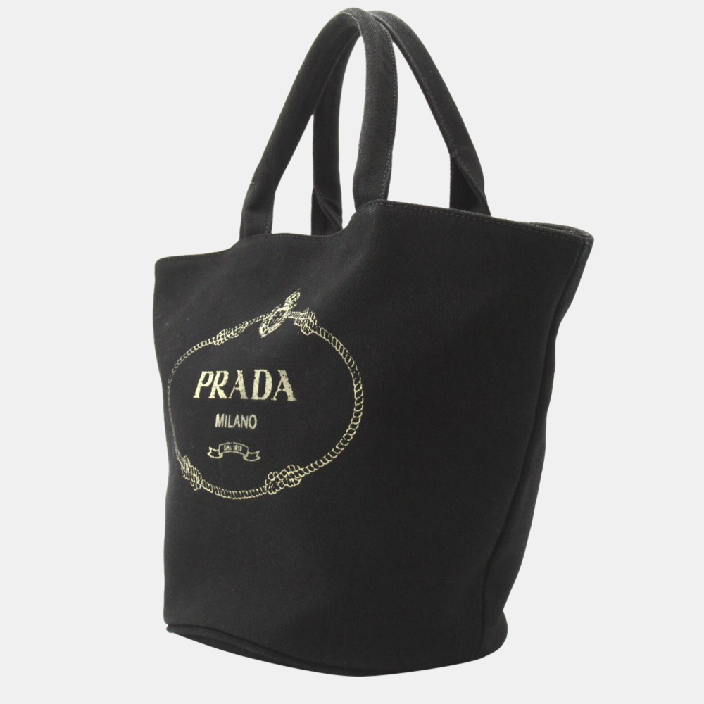 

Prada Black Canapa Logo Print Tote Bag with Pouch