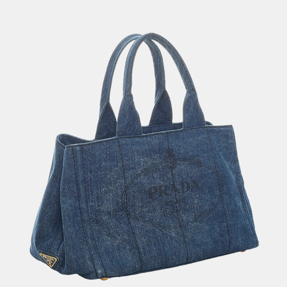 

Prada Blue Canapa Logo Denim Handbag