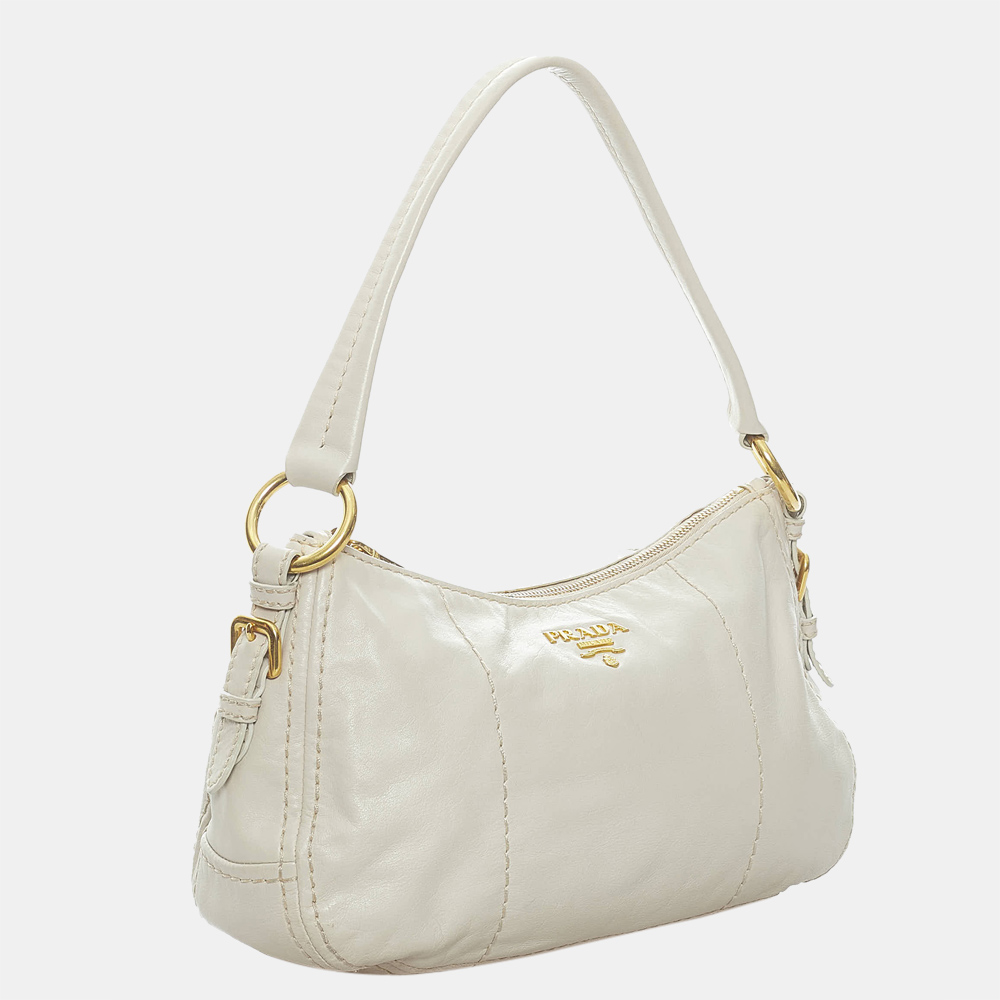 

Prada White Leather Shoulder Bag