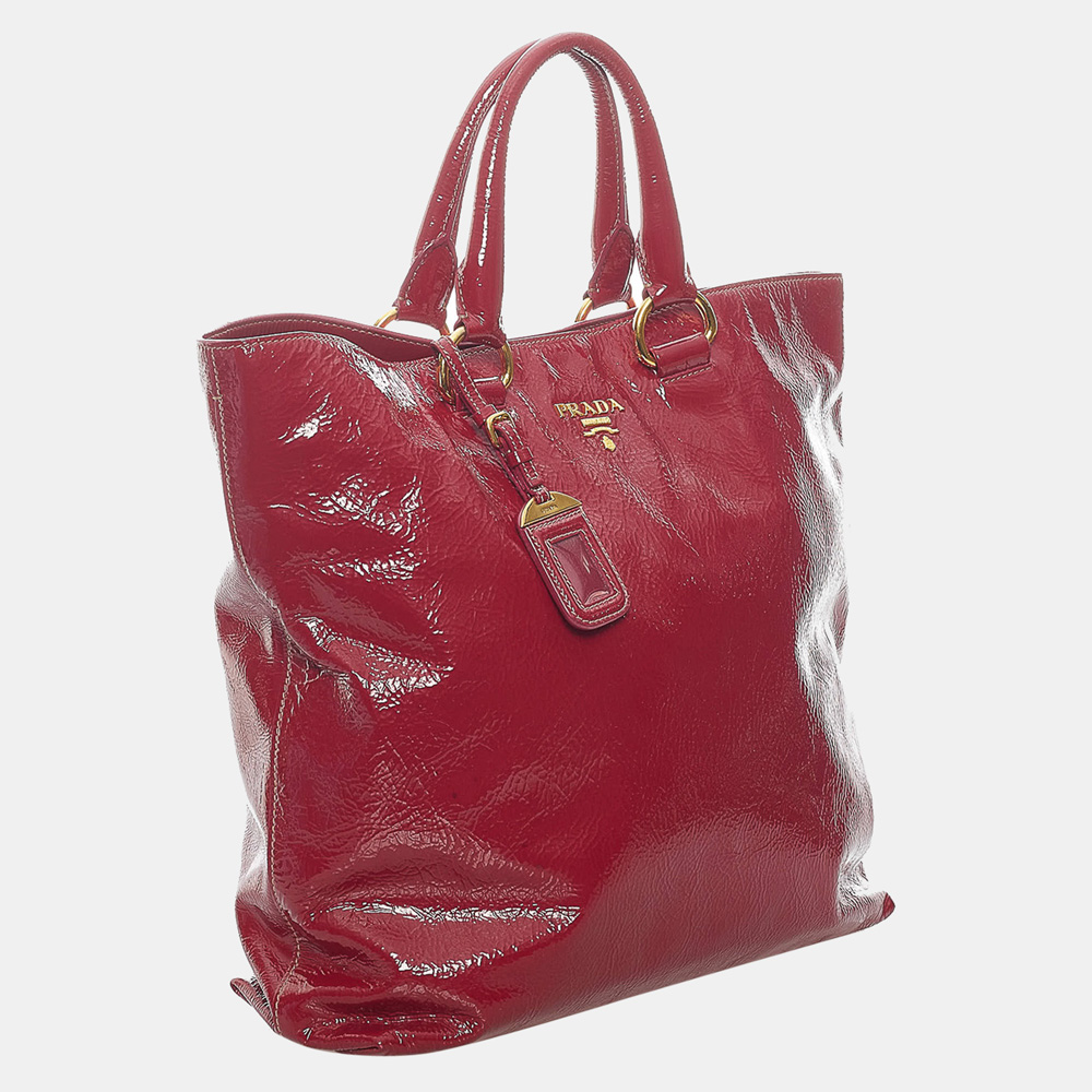 

Prada Red Vitello Shine Tote Bag
