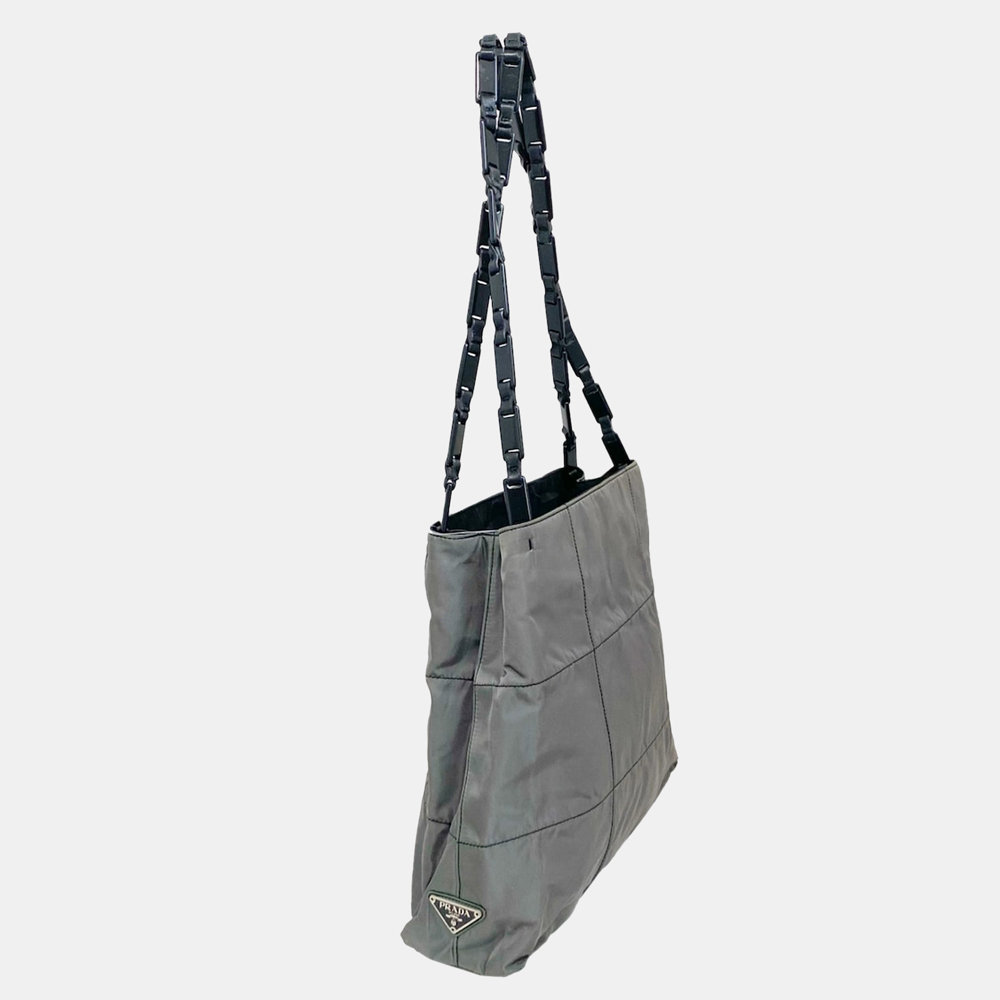 

Prada Gray Tessuto Chain Shoulder Bag, Grey