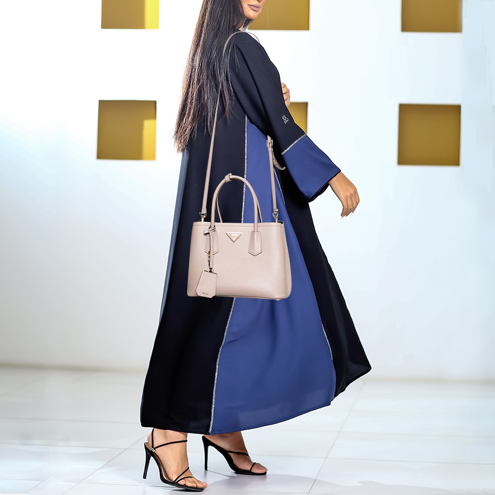 

Prada Beige Saffiano Cuir Leather Double Tote