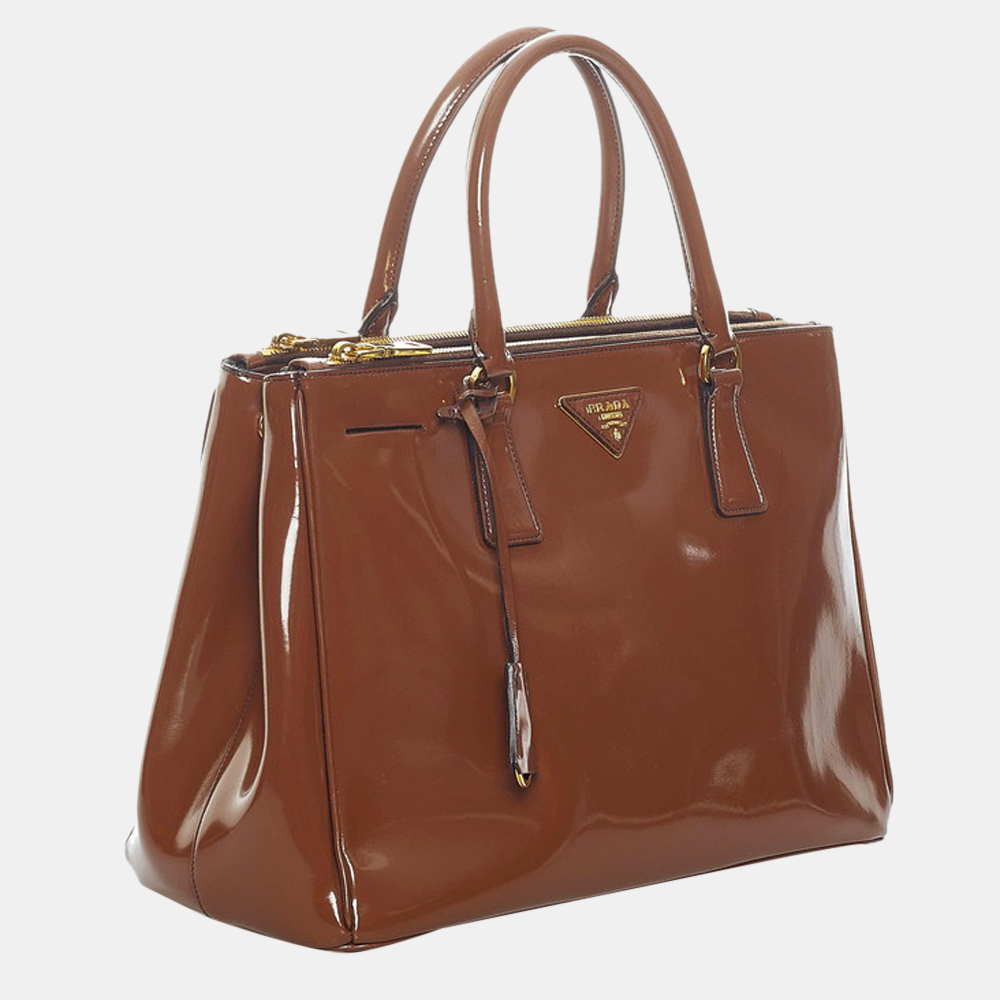 

Prada Brown Patent Leather Double Zip Galleria Bag