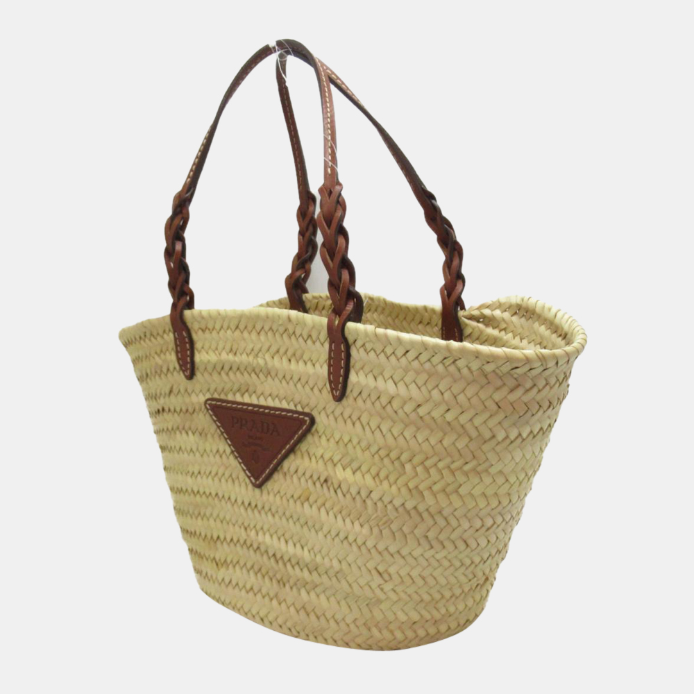 

Prada Beige Raffia Leather-Trimmed Paglia Tote Bag