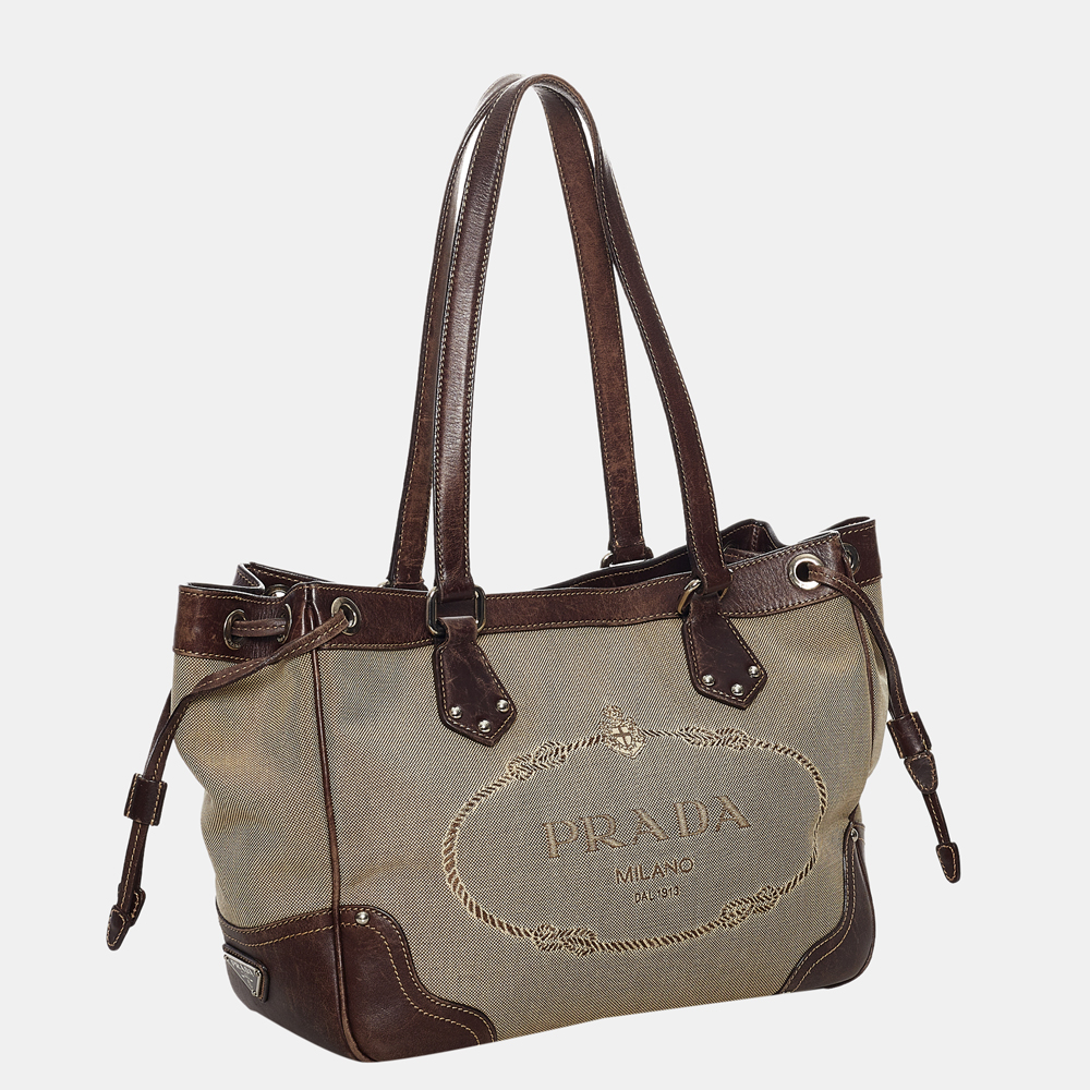 

Prada Beige/Brown Canapa Logo Canvas Tote Bag