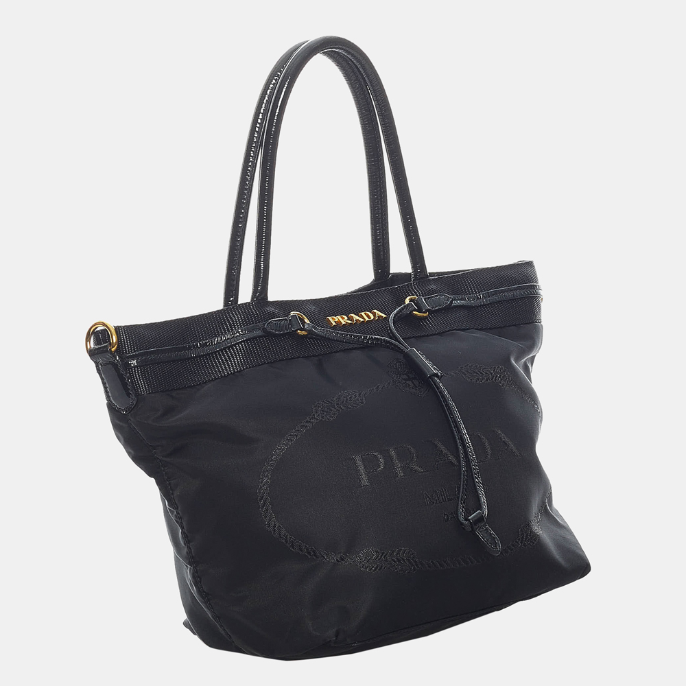 

Prada Black Canapa Logo Tessuto Tote Bag