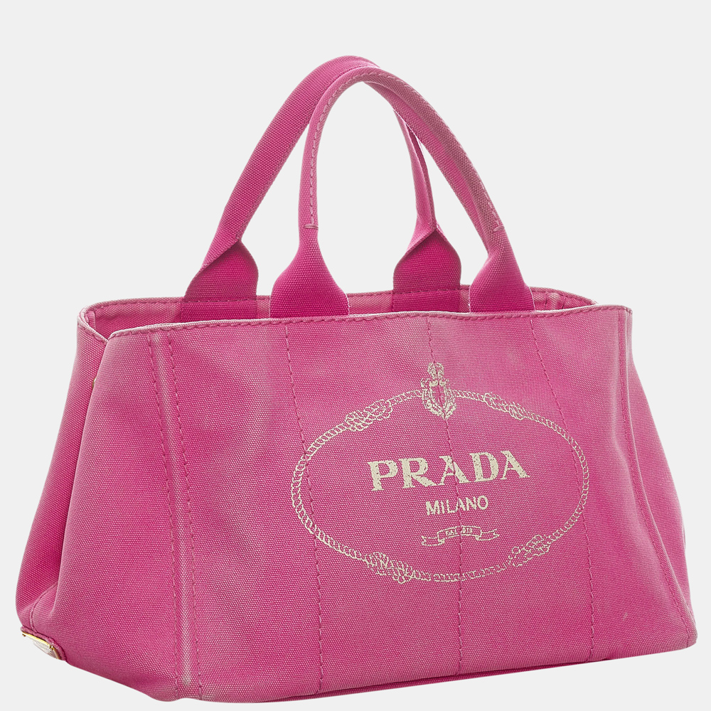 

Prada Pink Canapa Logo Canvas Satchel