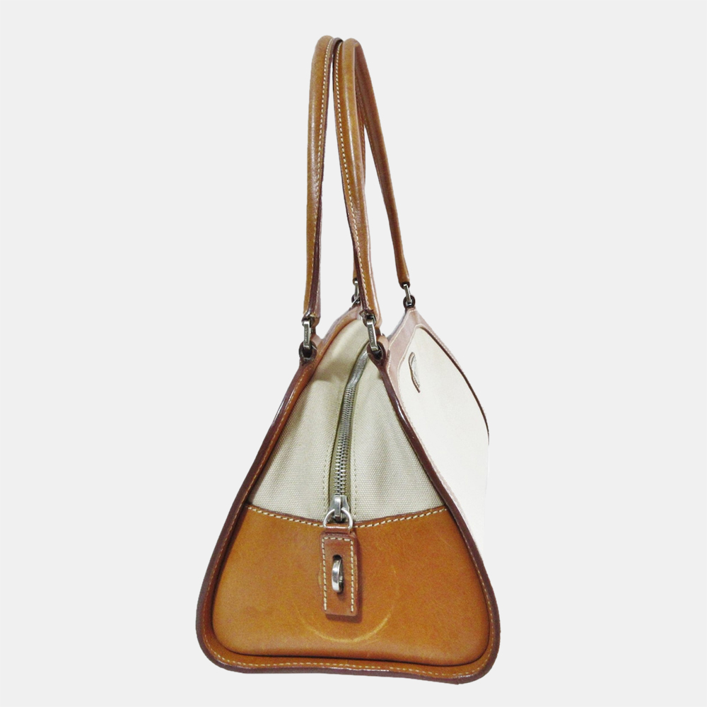 

Prada White/Brown Canvas Handbag