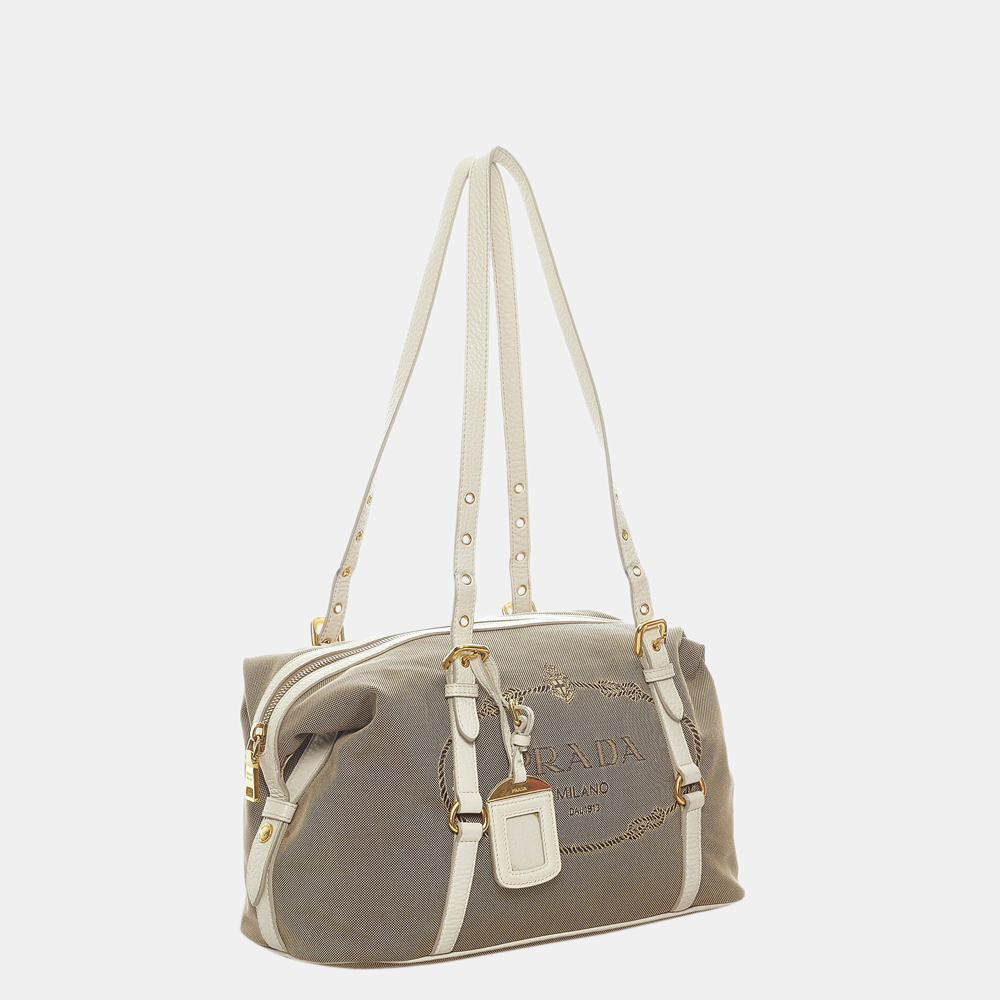 

Prada Beige/Brown/White Canapa Logo Canvas Shoulder Bag