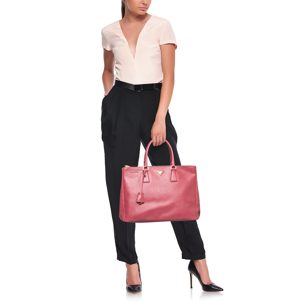 

Prada Old Rose Saffiano Lux Leather Large Double Zip Tote, Pink