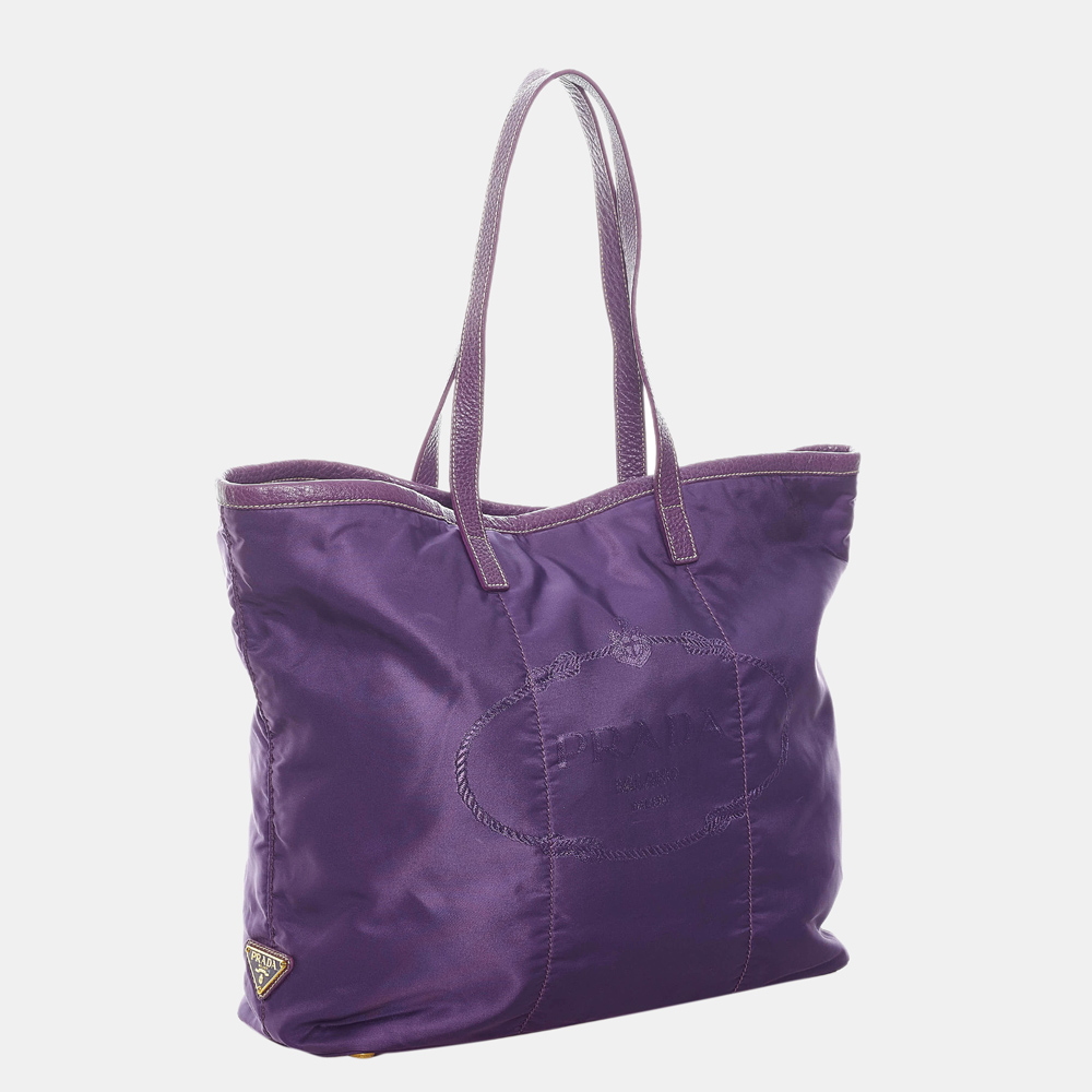 

Prada Purple Canapa Logo Tessuto Tote Bag