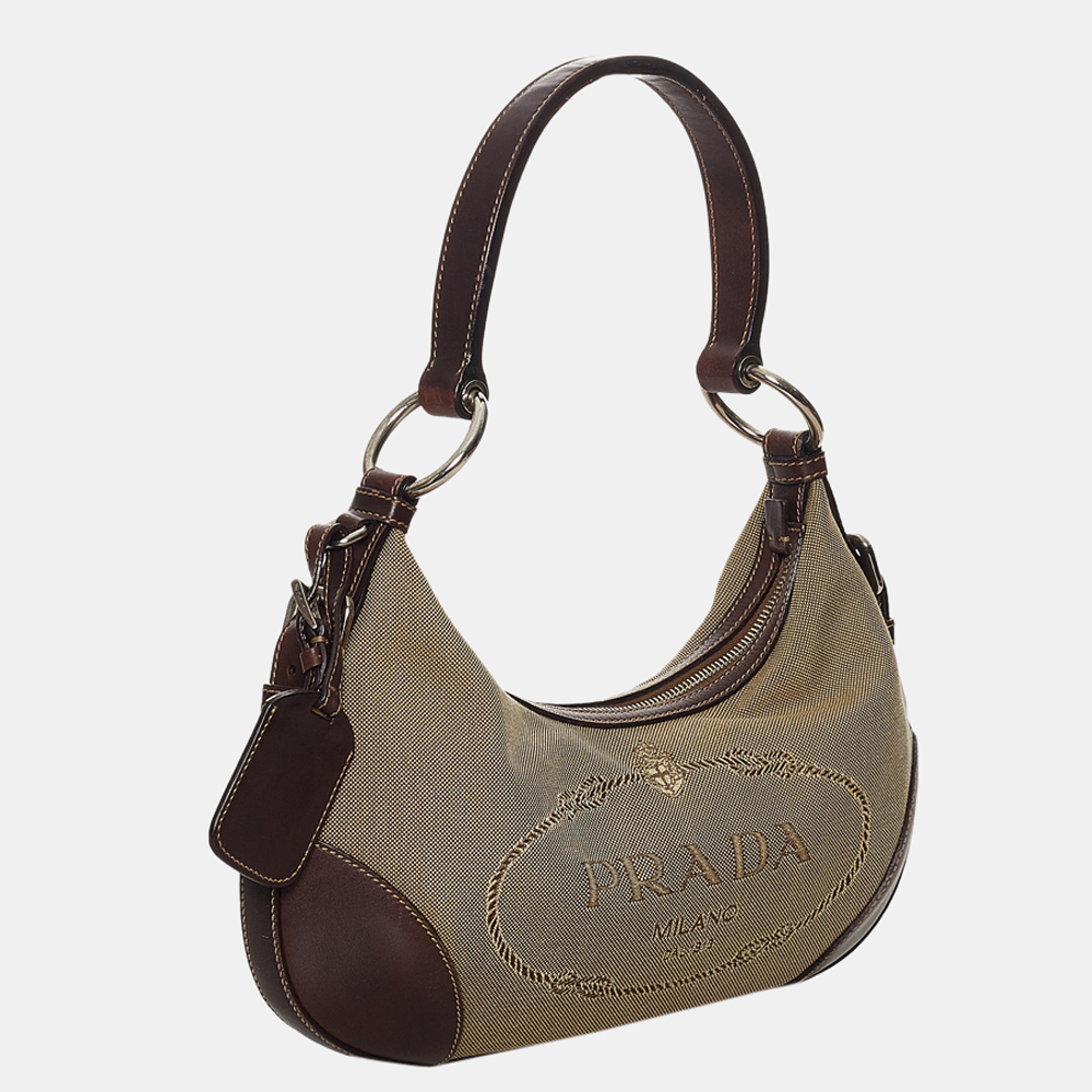 

Prada Brown Canapa Logo Canvas Shoulder Bag