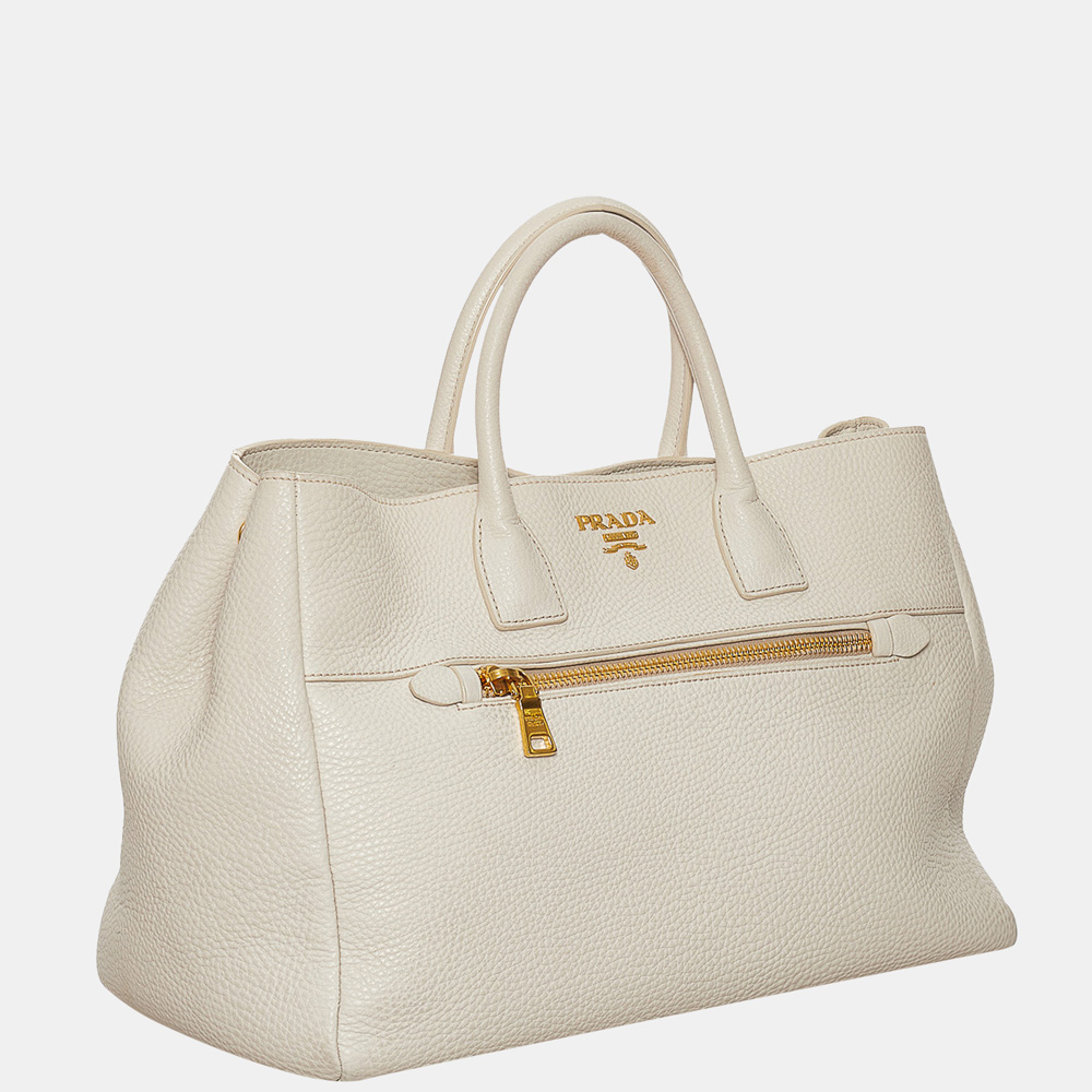 

Prada White Vitello Daino Satchel