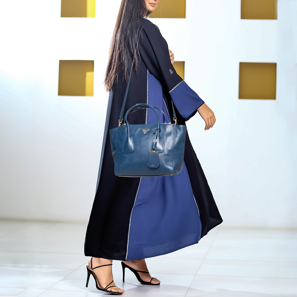 

Prada Blue Leather Twin Pocket Tote