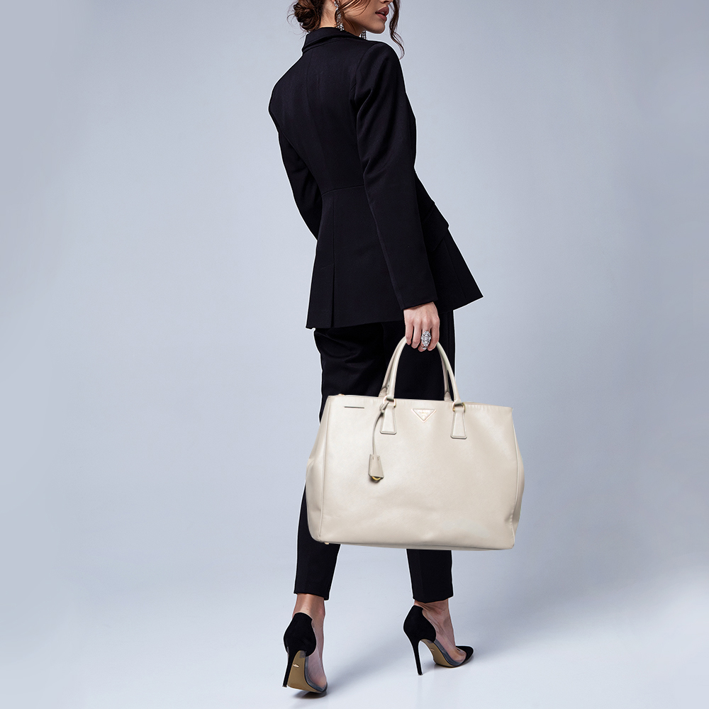 

Prada Grey Saffiano Leather Large Double Zip Tote