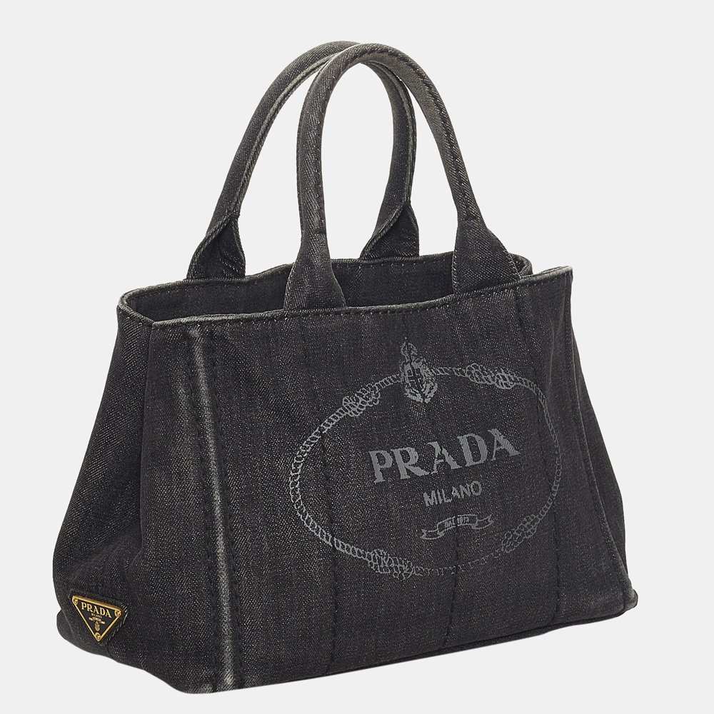 

Prada Grey Canapa Logo Denim Handbag