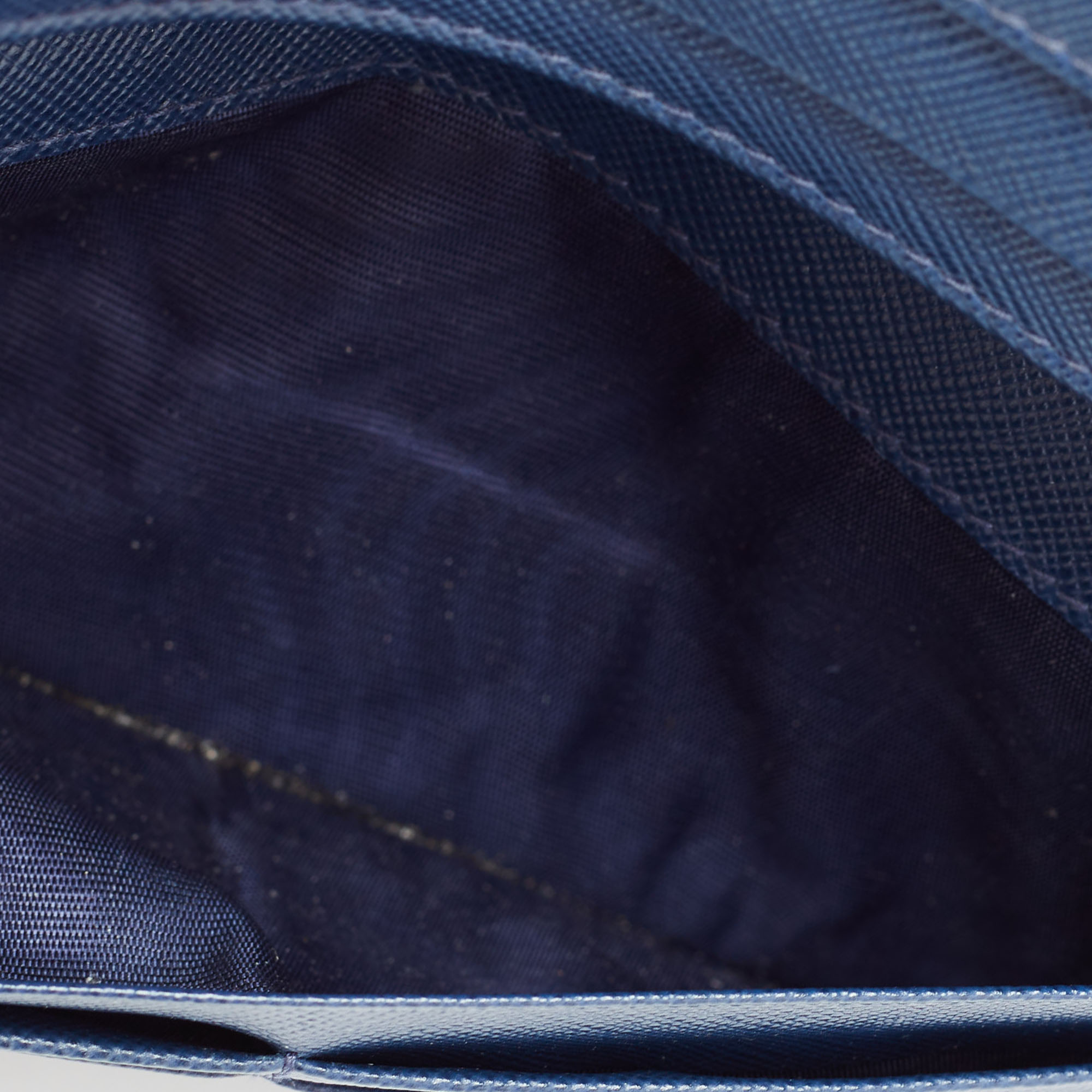 

Prada Navy Blue Saffiano Metal Leather Logo Flap Continental Wallet