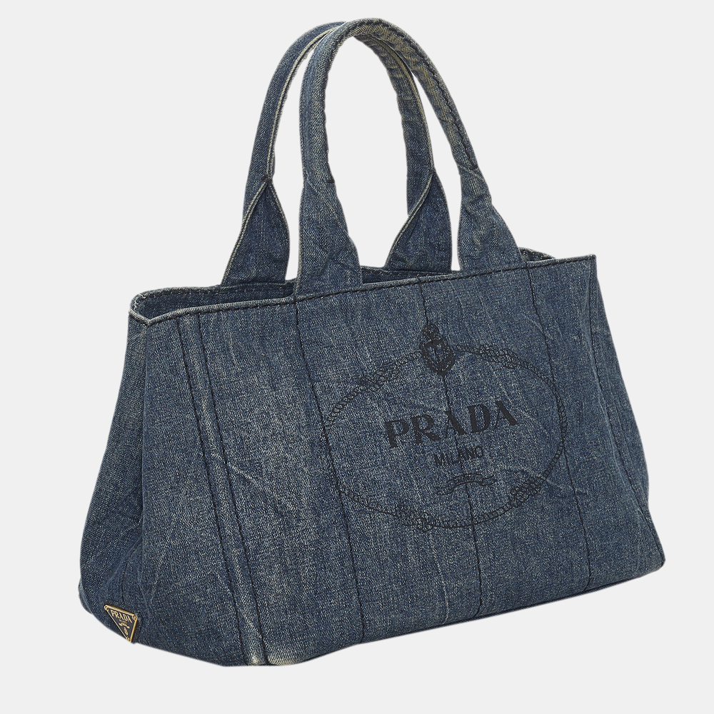 

Prada Blue Canapa Logo Denim Handbag