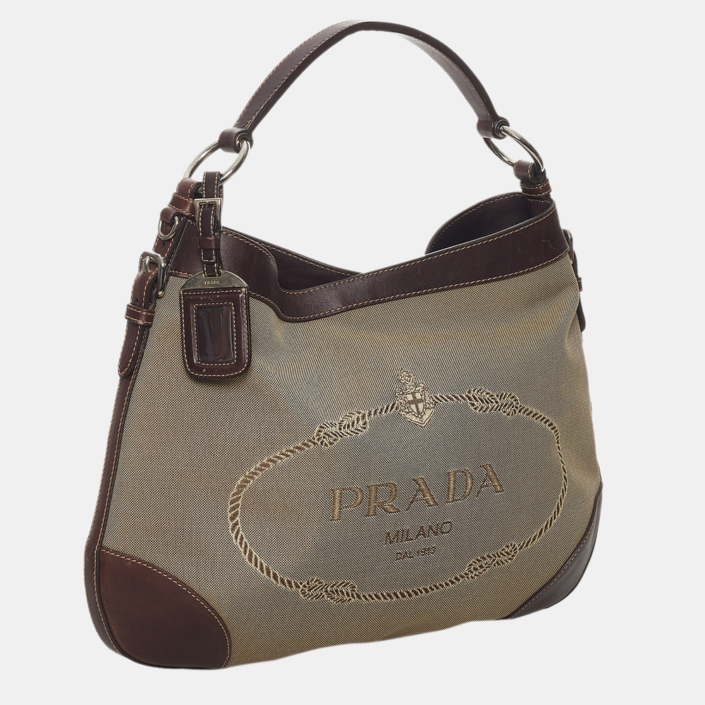 

Prada Brown Canapa Logo Canvas Shoulder Bag
