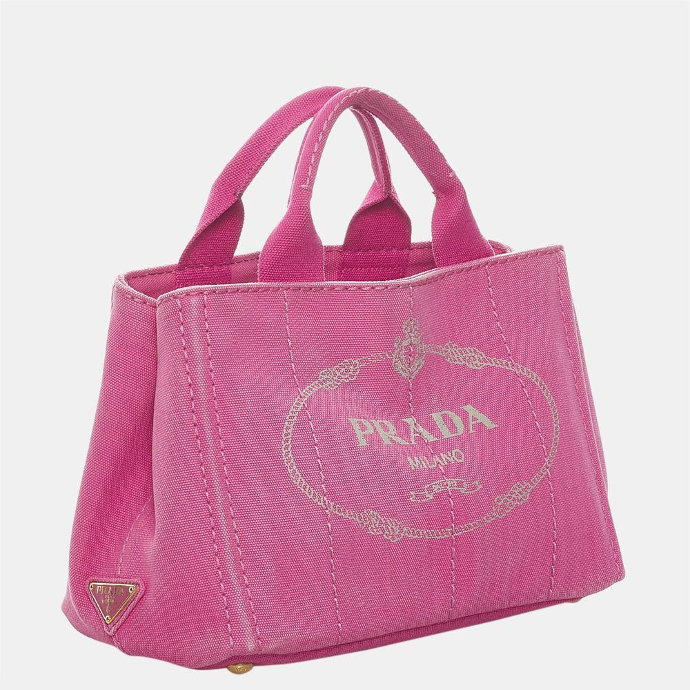

Prada Pink Canapa Logo Canvas Handbag