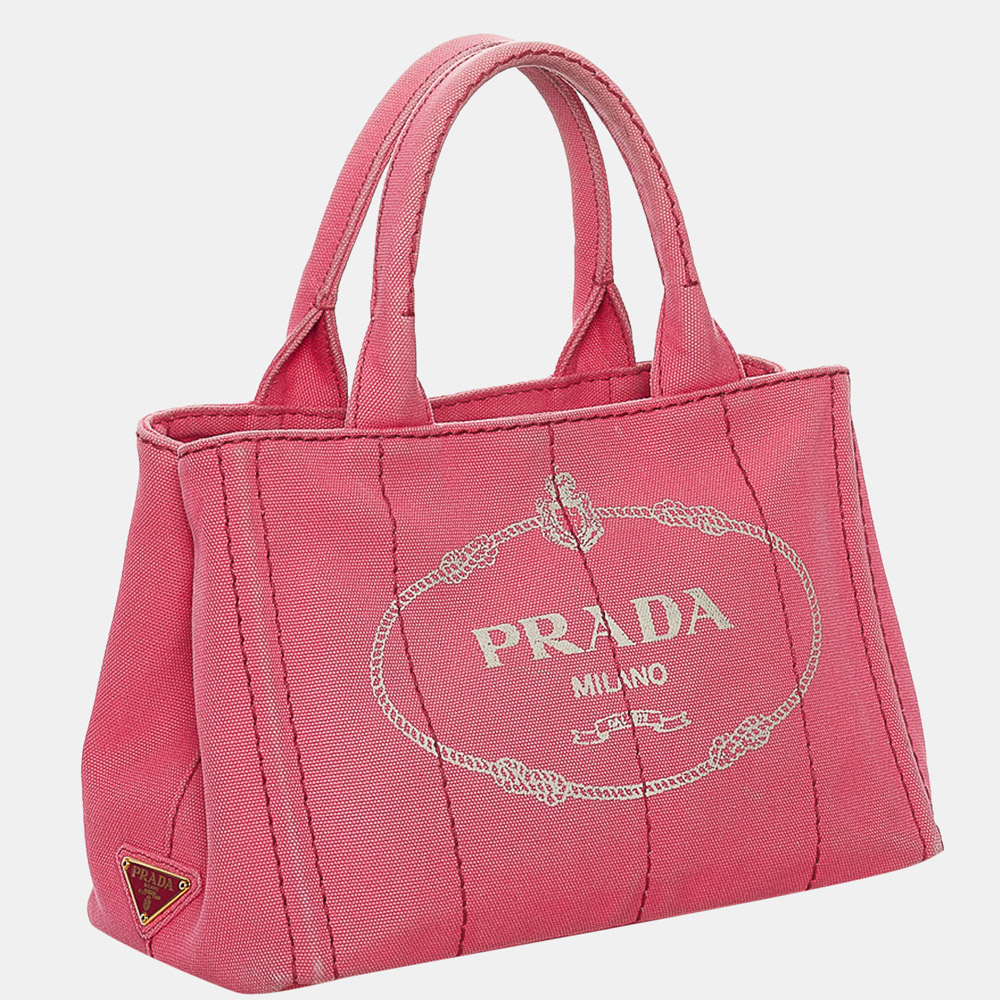 

Prada Pink Canapa Logo Canvas Satchel