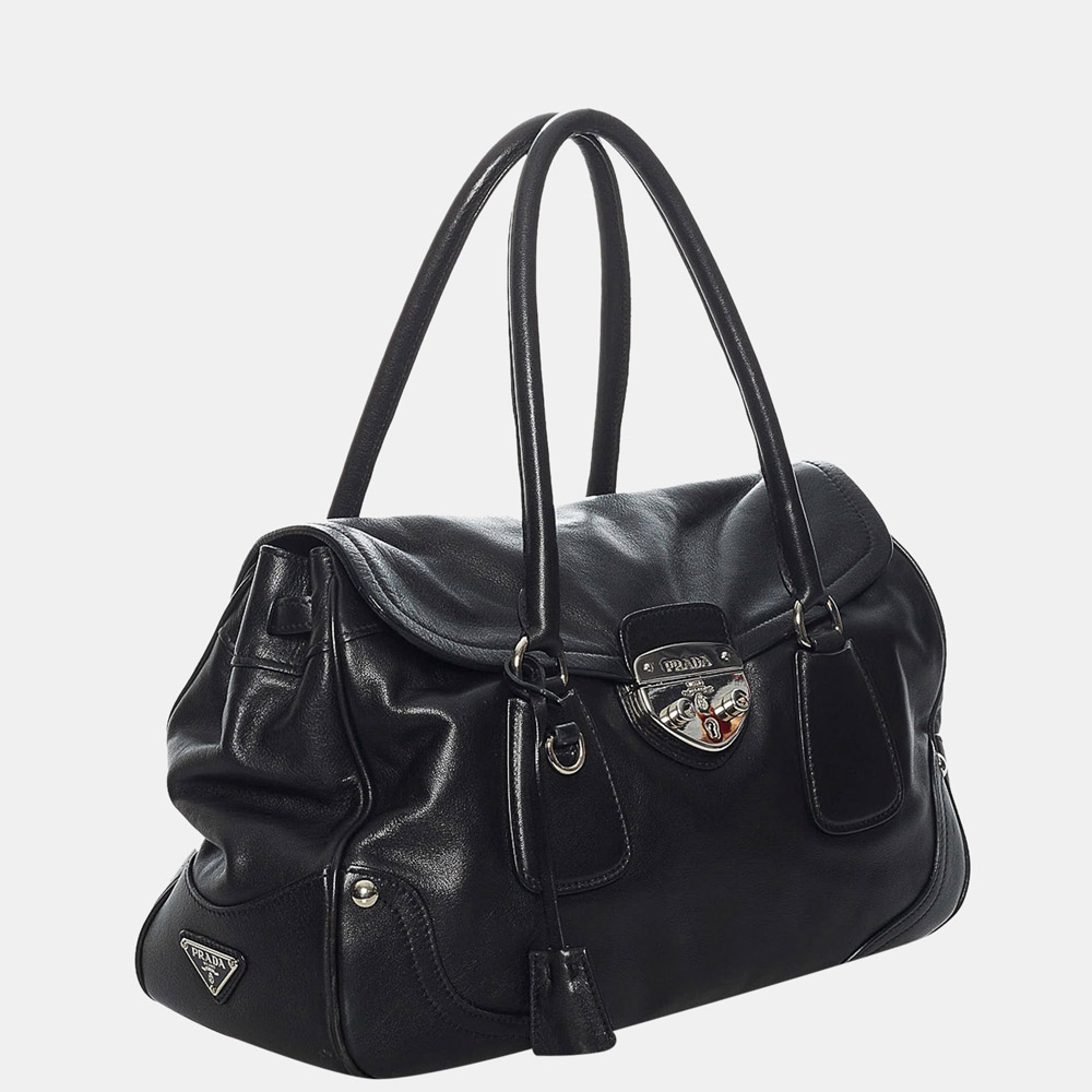 

Prada Black Sound Lock Leather Shoulder Bag