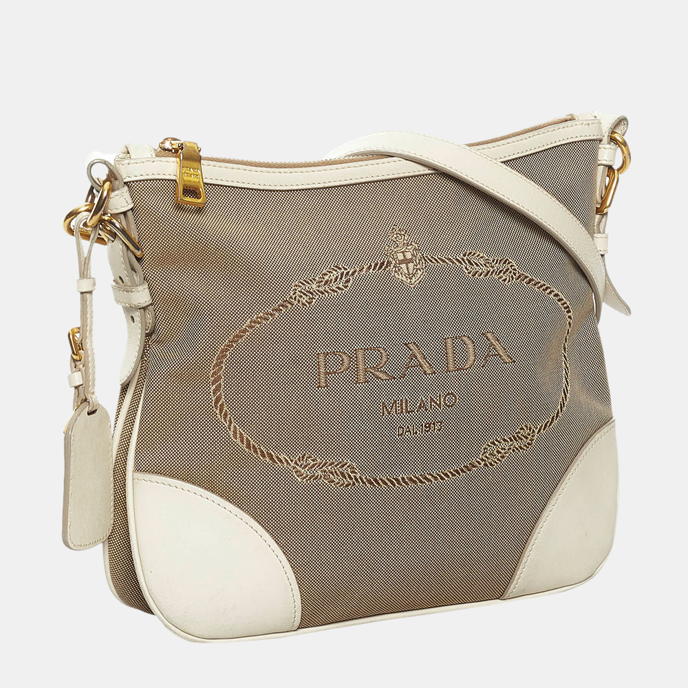 

Prada Brown/White Canapa Logo Crossbody Bag