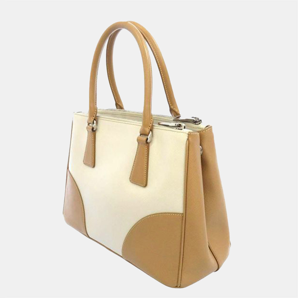 

Prada Brown/White Saffiano Galleria Satchel