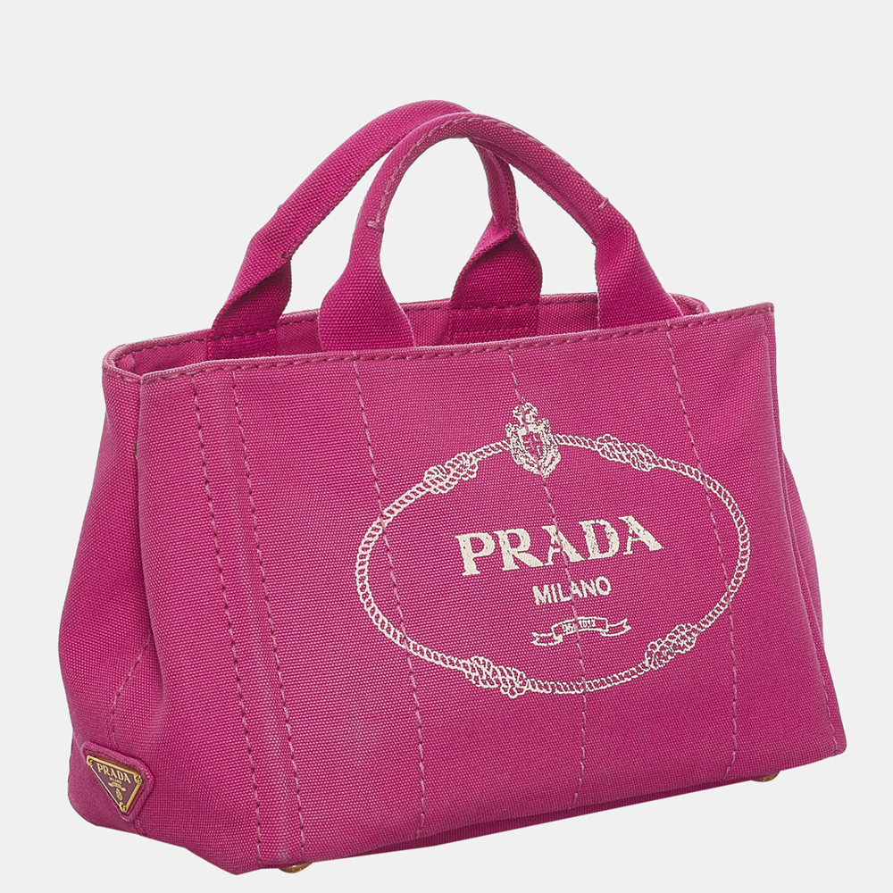 

Prada Pink Canapa Logo Canvas Handbag