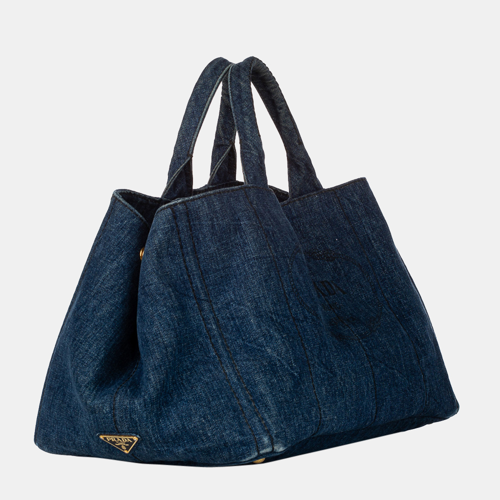 

Prada Blue Canapa Logo Denim Satchel