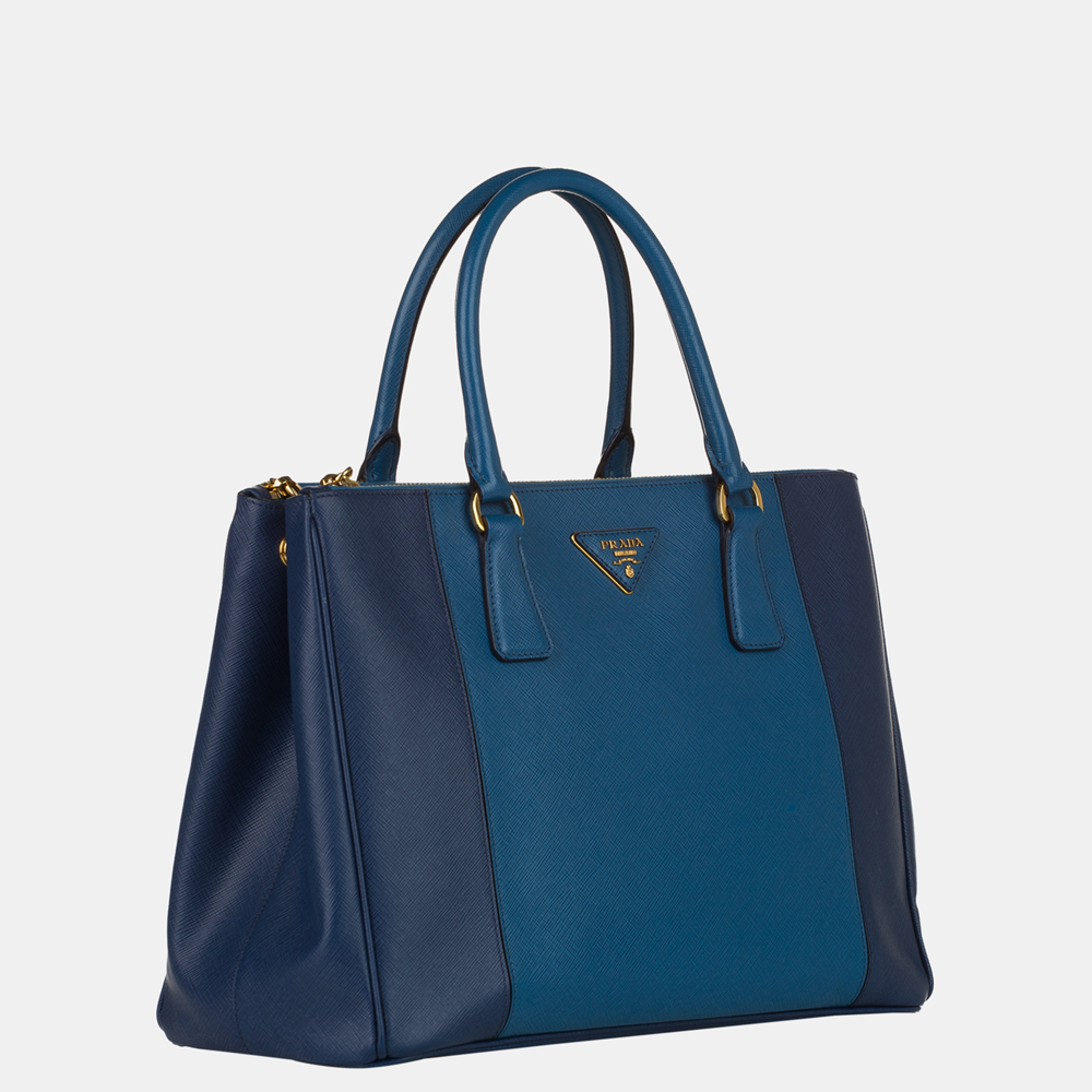 

Prada Blue Saffiano Galleria Double Zip Satchel