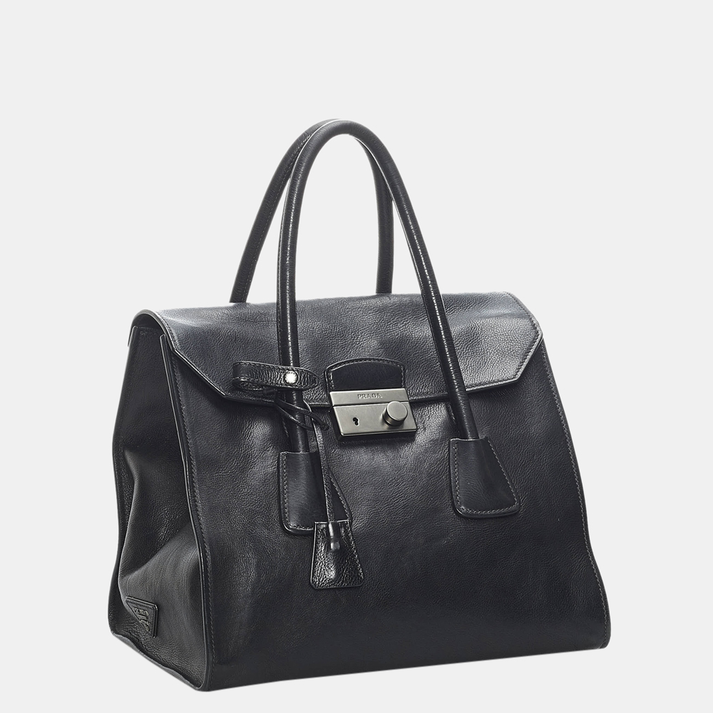 

Prada Black Sound Lock Leather Satchel