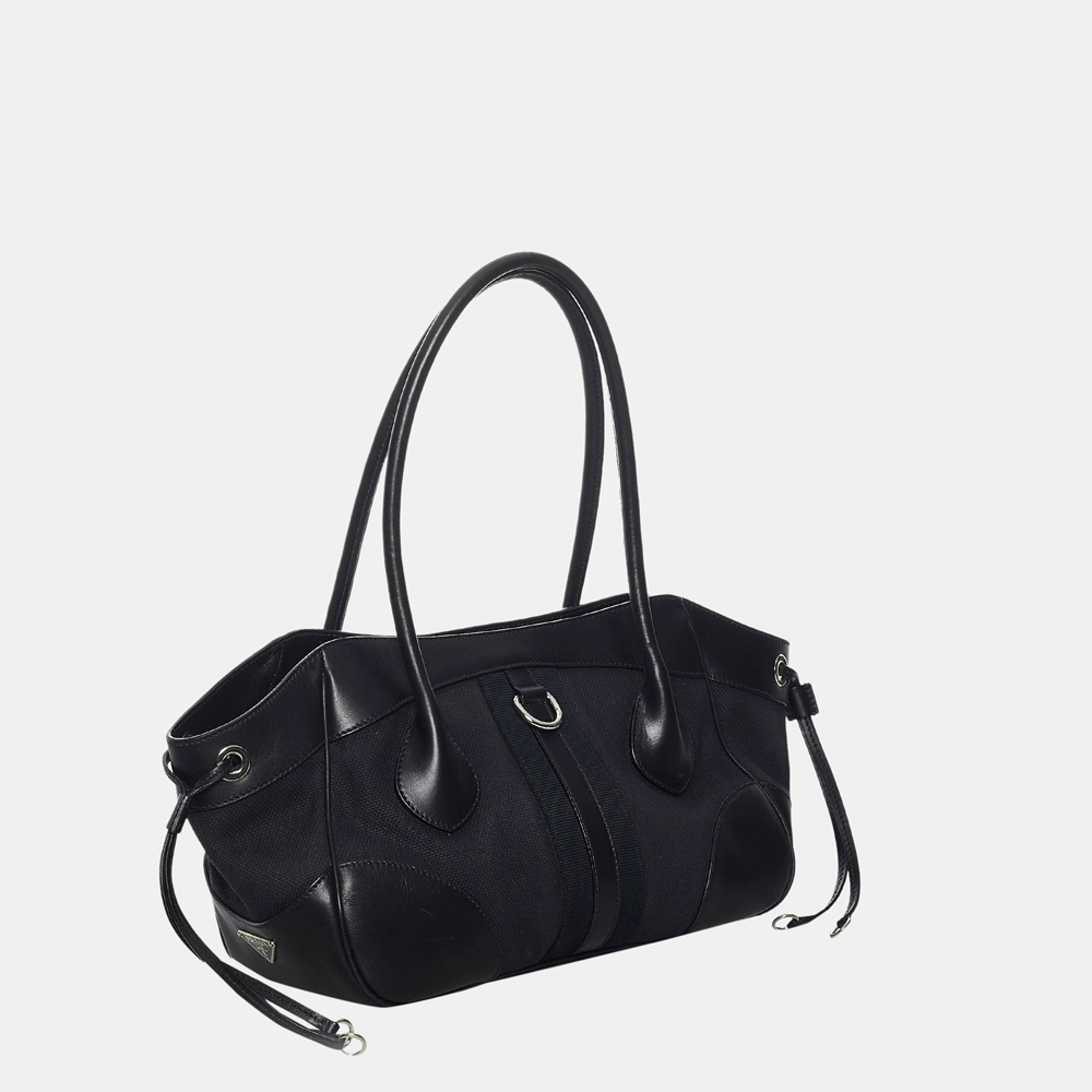 

Prada Black Leather Trimmed Canvas Tote Bag