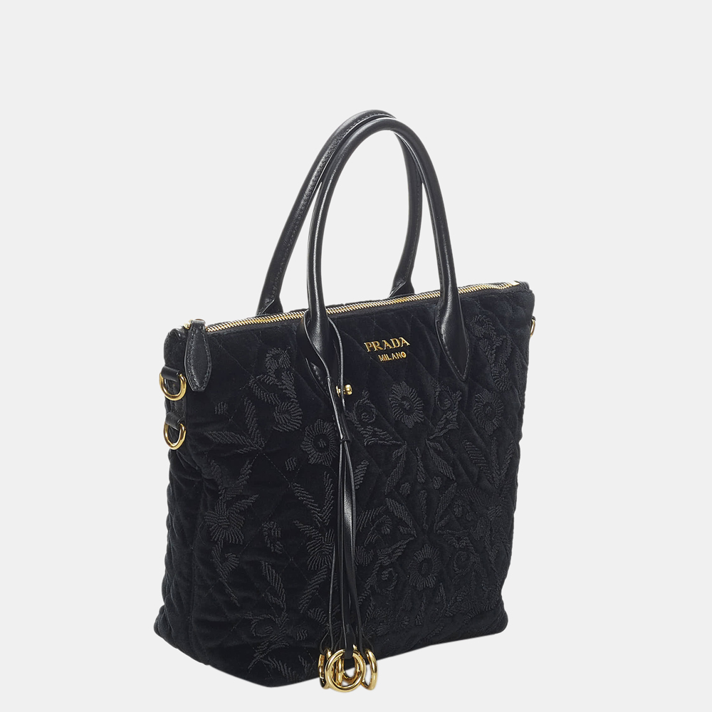

Prada Black Embroidered Velvet Satchel
