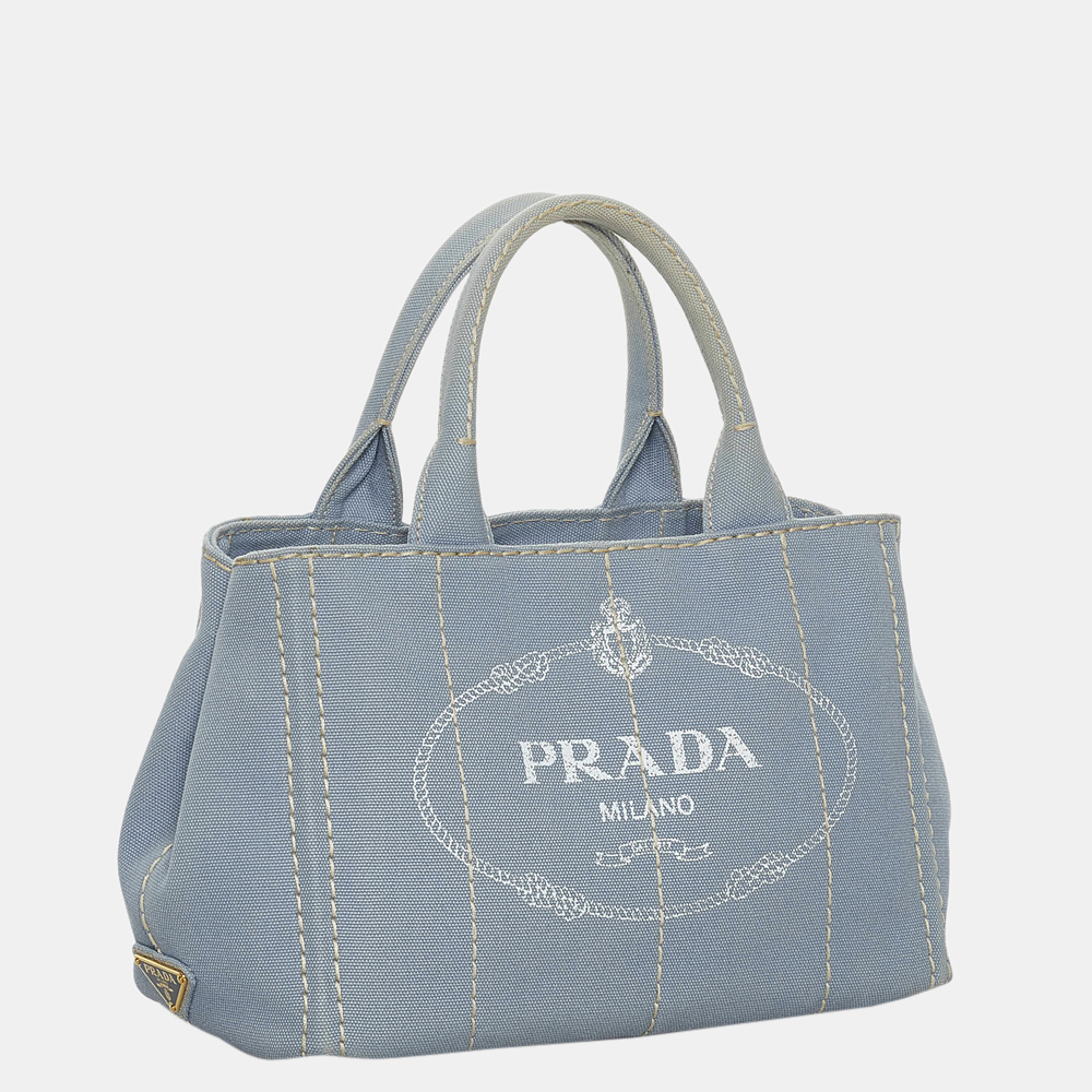 

Prada Blue Canapa Logo Canvas Satchel