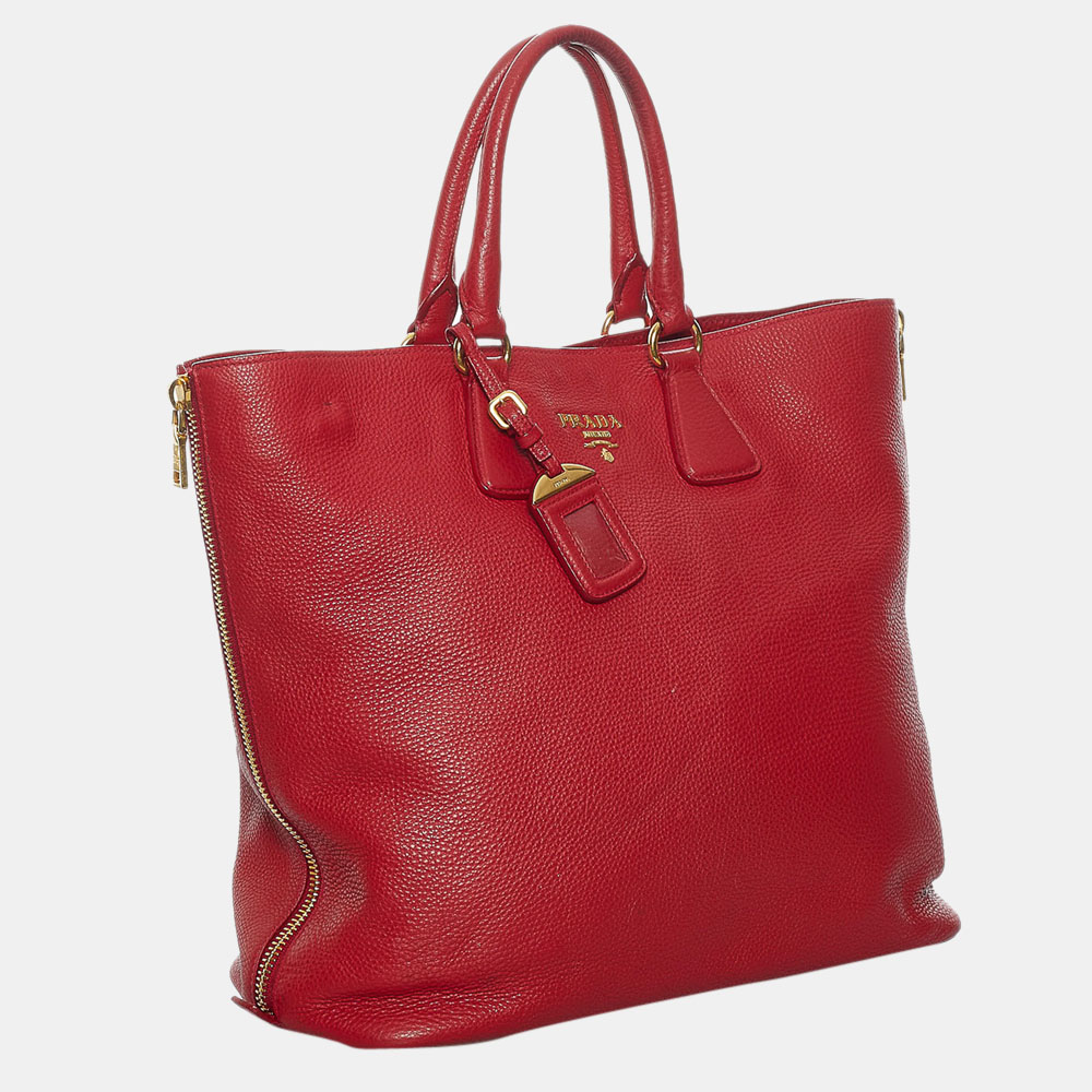 

Prada Red Vitello Daino Leather Tote Bag