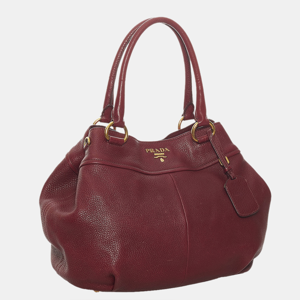 Prada Red Leather Tote Bag
