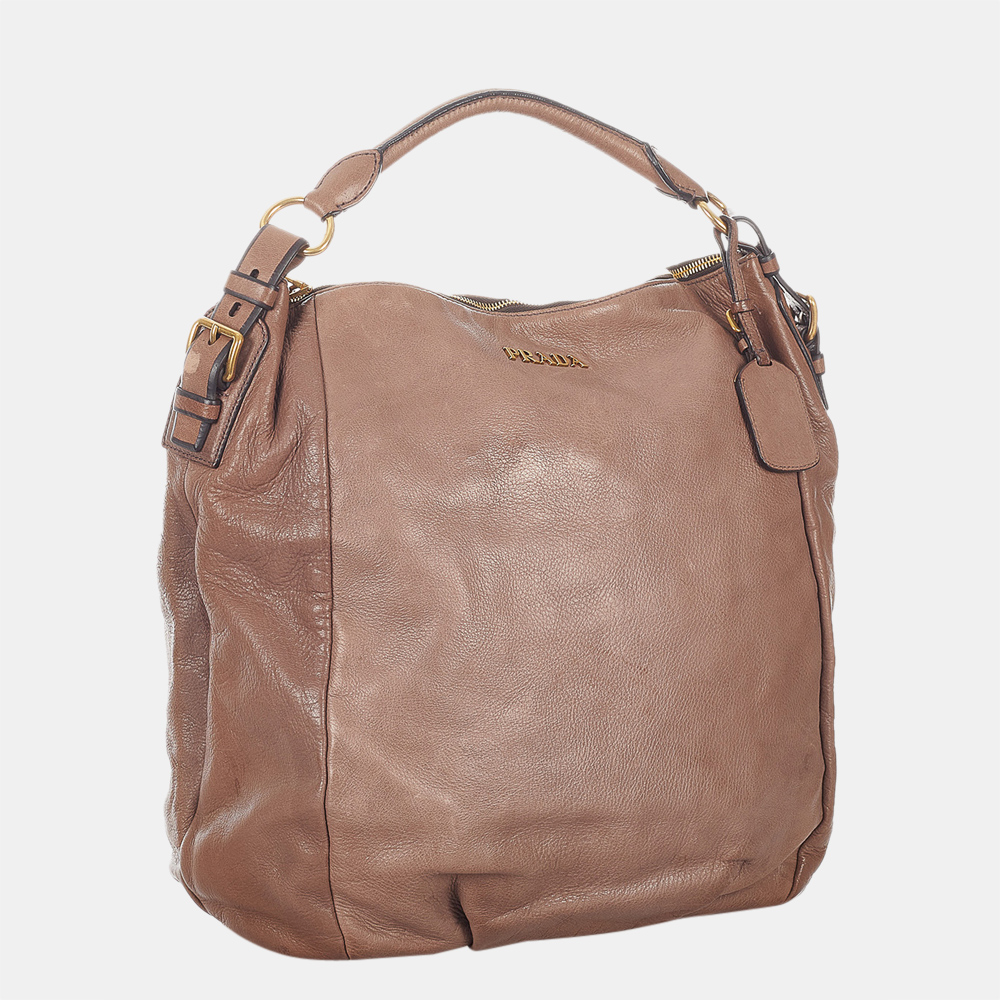 

Prada Brown Vitello Daino Tote Bag, Beige