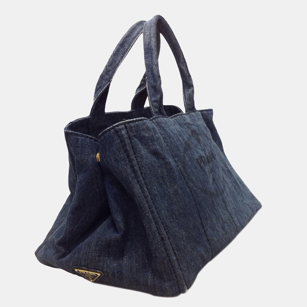 

Prada Blue Canapa Logo Denim Tote Bag