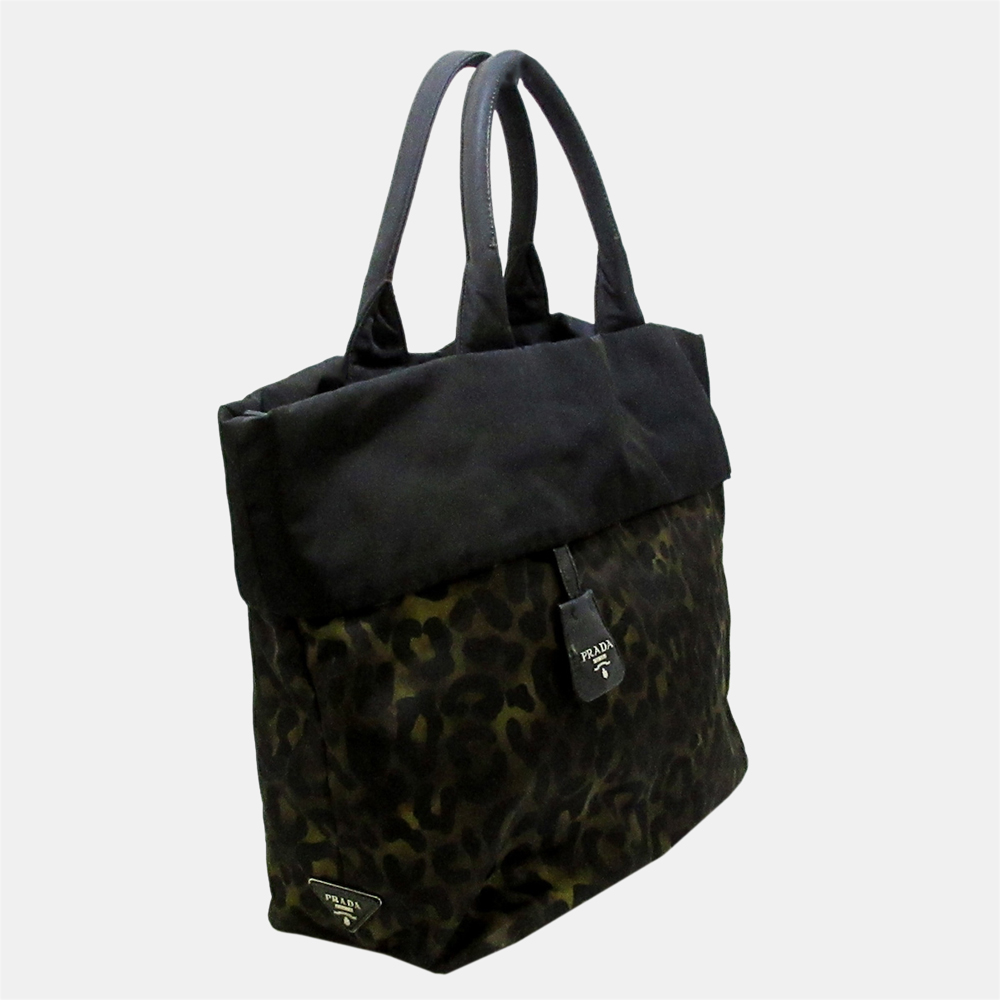 

Prada Brown Tessuto Reversible Leopard Print Tote Bag