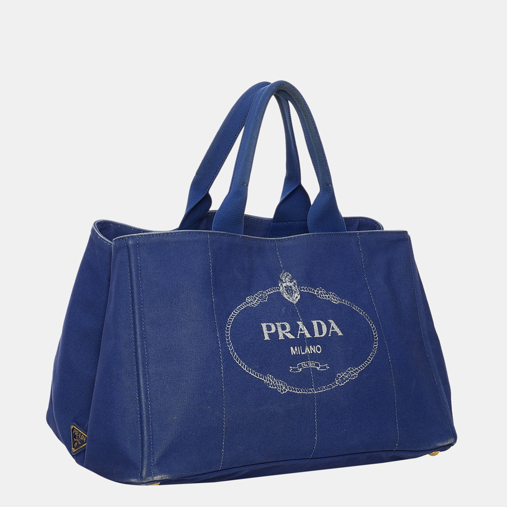 

Prada Blue Canapa Logo Canvas Handbag