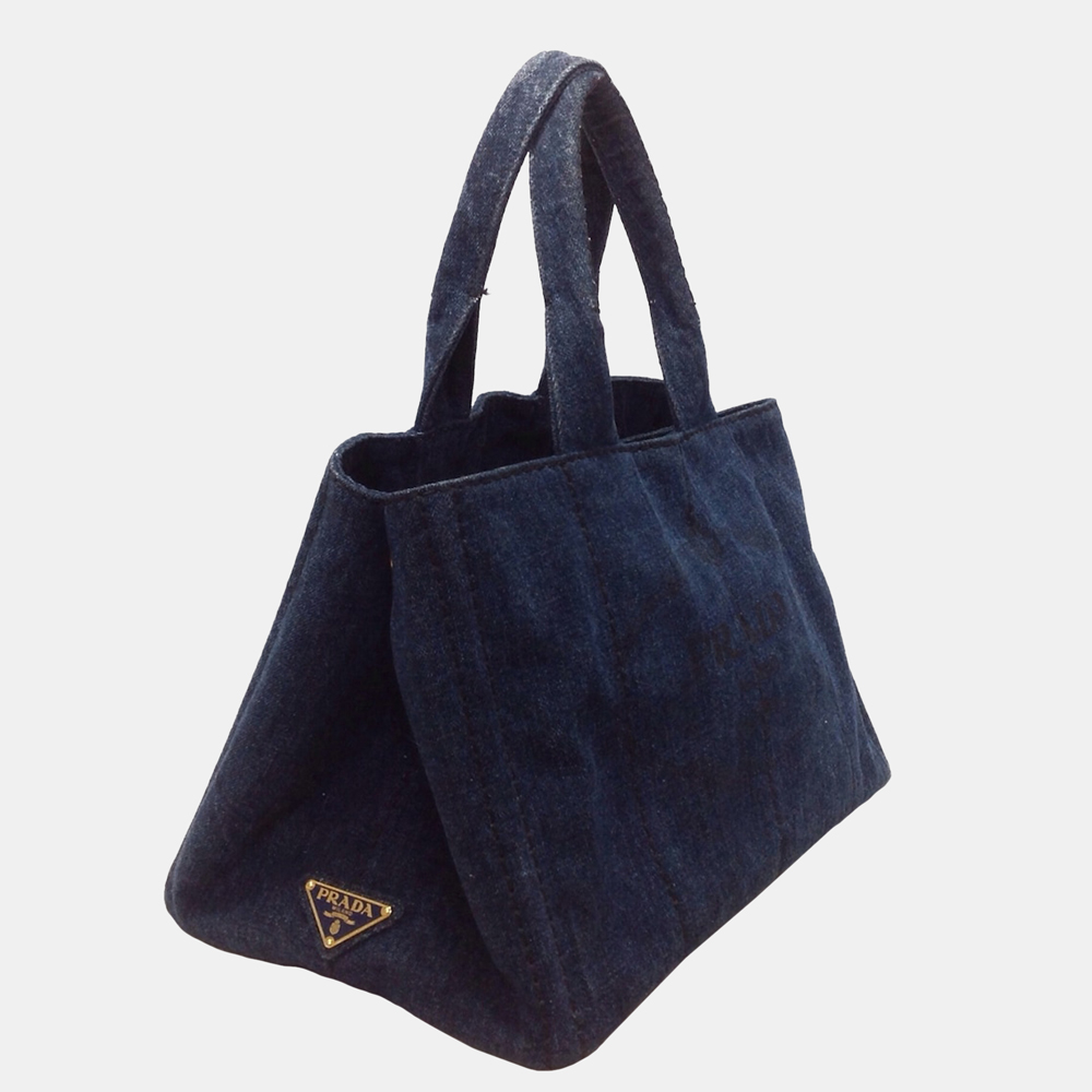 

Prada Blue Canapa Logo Denim Handbag