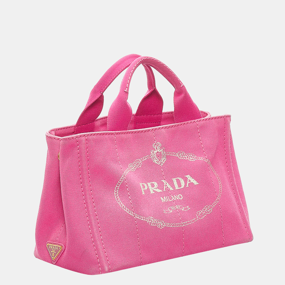 

Prada Pink Canapa Logo Canvas Handbag