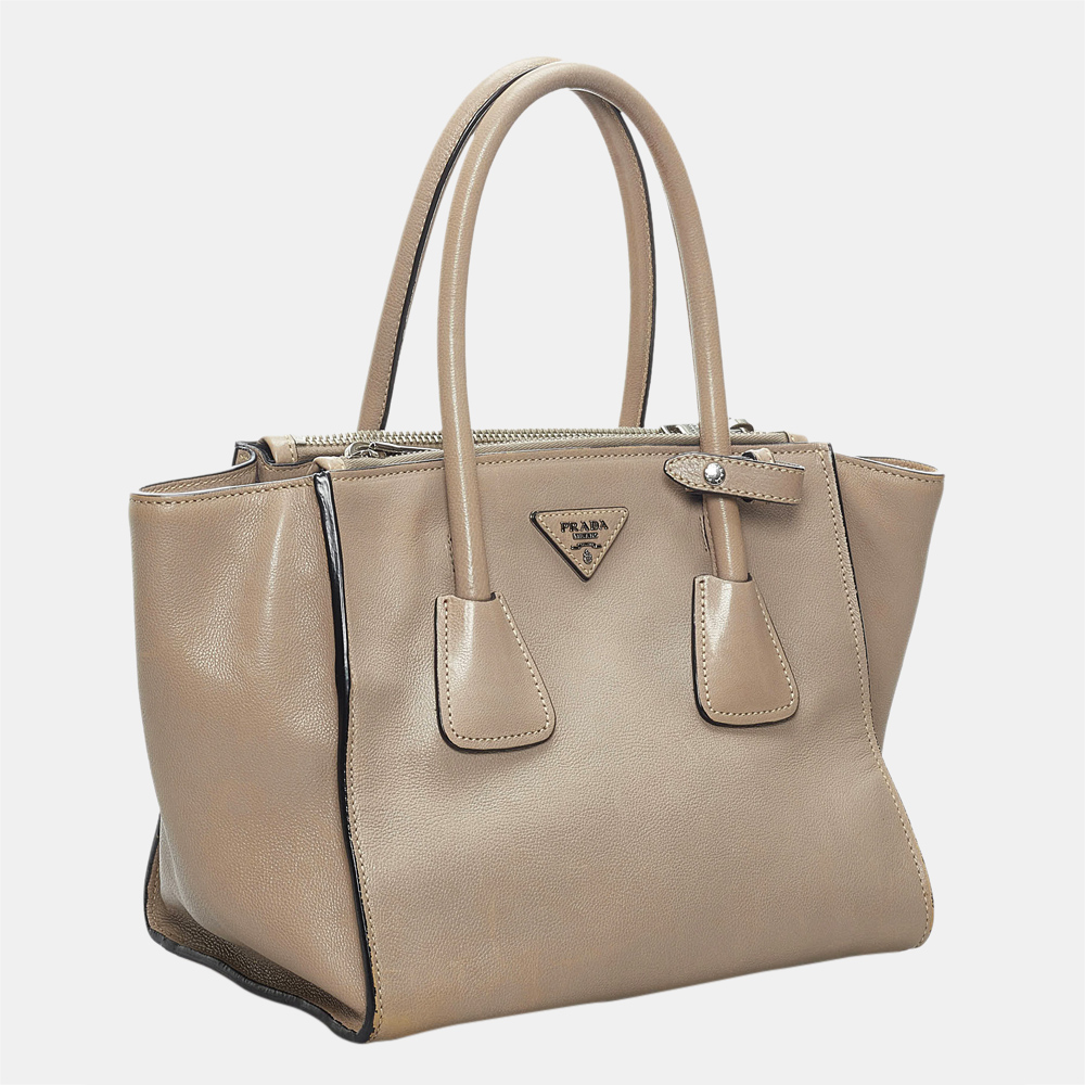 

Prada Beige/Brown Twin Pocket Leather Satchel