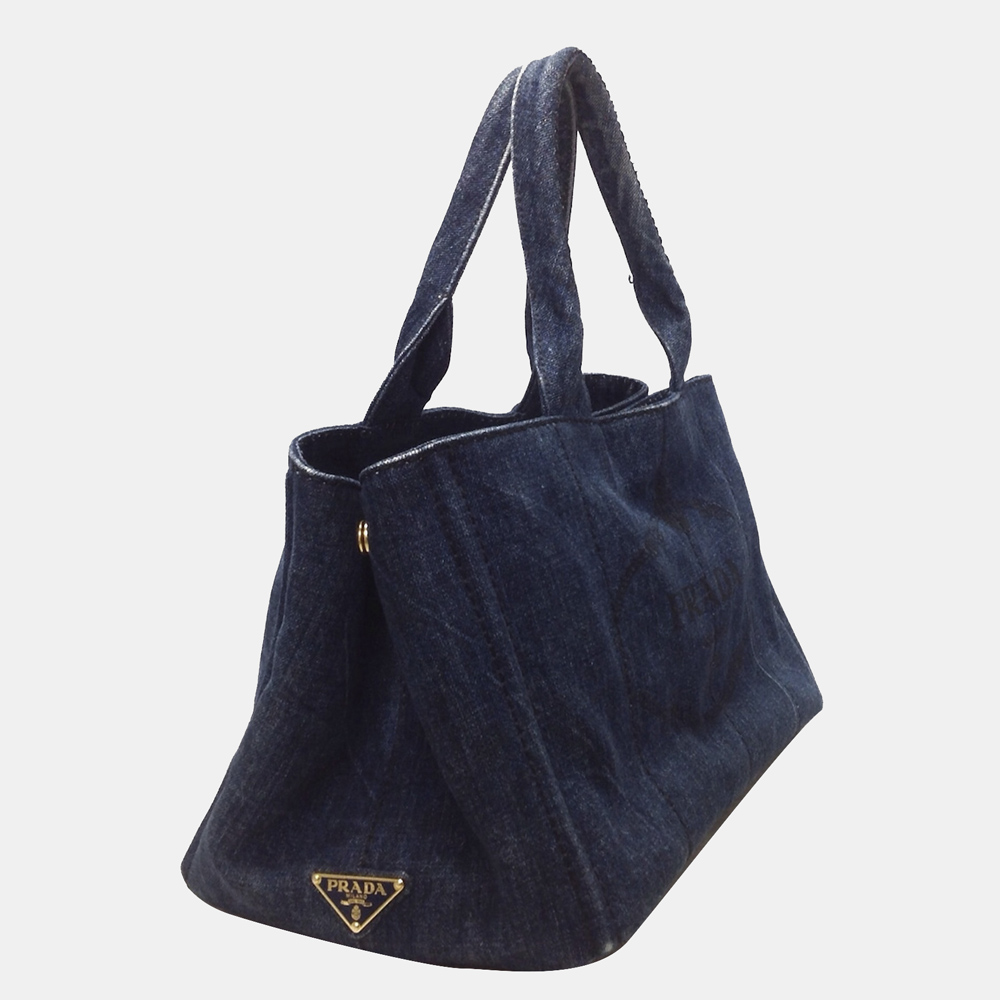 

Prada Blue/Navy Blue Canapa Logo Denim Handbag