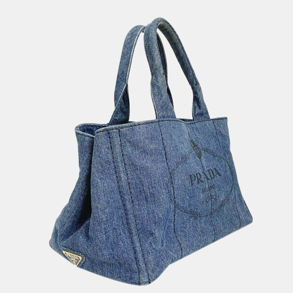 

Prada Blue Canapa Logo Denim Handbag